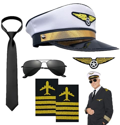 6 pièces d'accessoires de costume de capitaine de pilote, accessoires de déguisement de capitaine d'avion, accessoires de déguisement d'aviateur, Utilisé pour les fêtes de carnaval, jeux de rôle