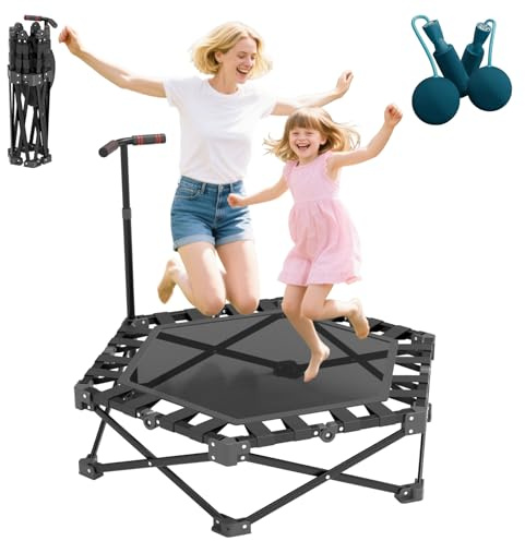 106cm Fitness-Trampolin Indoor für Erwachsene | Hohe Belastbarkeit | Höhenverstellbar | EIN-klick-Faltbar & Montagefrei | Mini Trampolin inkl. Springseil | Rebounder Klein