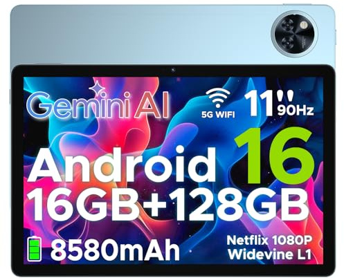 DOOGEE U11 2025 Android 16 Tablet 11 Pulgadas, 16GB RAM+128GB ROM (TF 2TB), 8580mAh Octa Core 5G WiFi Tablet Niños | Widevine L1 | Bluetooth 5.0 | 13MP+5MP | Face ID | GPS | OTG