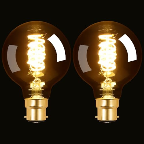 Terafeels 2 Pack B22 Vintage LED Light Bulbs, G80, 4W, 2700K Warm White, Antique Style Retro Amber Glass,Spiral Filament, Bayonet Light Bulb
