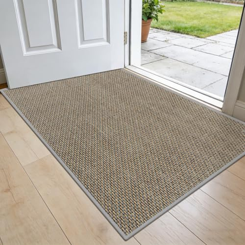LEKEEPGO Alfombra de Entrada 60 x 90 cm, Ultrafina, Absorbente y Lavable, Felpudo de Entrada de Perfil bajo para atrapar la Suciedad, Alfombra para el Piso Delantero, Gris