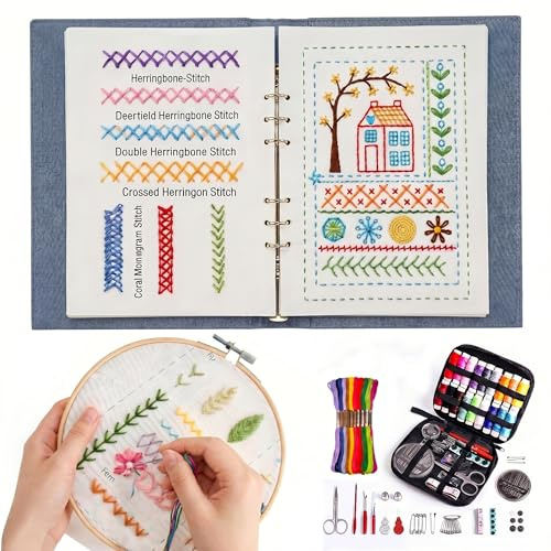 Embroidery Stitch Book, Stickbuch DIY Embroidery Kit 2026 Neu, Stickbuch zum Selber Sticken mit Schritt-Anleitungen für 143 Stiche, Gestalte Dein Eigenes Buch, Sticken für Anfänger, Erwachsene