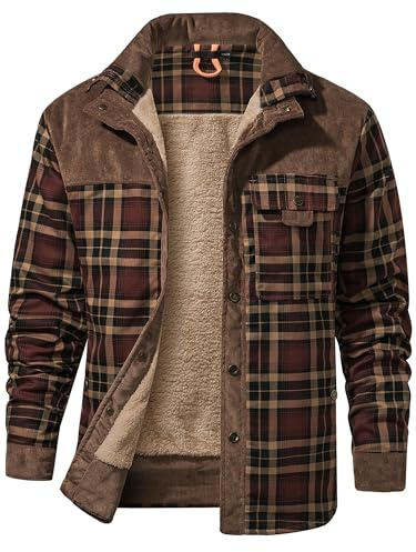 Mr.Stream Hombres Casual Manga Larga de Franela a Cuadros botón Forrado de Caliente Camisa Chaqueta Sherp 3251 Coffee S