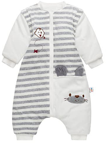 Bébé Sac de Couchage d'hiver Gigoteuse en Coton Pyjama à Manches Amovible 3.5 Tog Couvertures avec Pieds 9-24 Mois