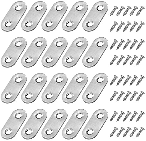 Corner Brackets Flat Straight Corner Brace Stainless Steel Plates Brackets with Fixing Screws for Furniture Desk Table Shelf Repair 36*16mm 20 Pack