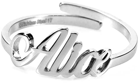 Flowers Anello Donna Con Nome in Acciaio inossidabile, Scritta Nome in Corsivo. Misura regolabile (Alice)