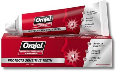 Orajel Sensitivity Pain Relief Whitening Toothpaste, 75ml | Targeted Sensitivity Relief, Protective Shield Formula, Enamel Strengthening, Tooth Pain Relief