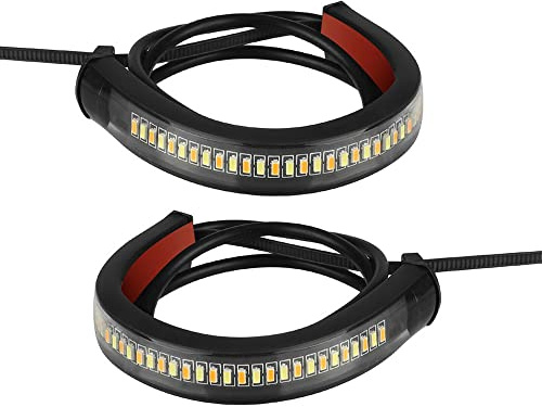 Baceyong 2 Lampadine Striscia LED per Moto Frecce Indicatori di Direzione 12V, Bianco Ambra Luce Streamer DRL Luce Diurna Impermeabile Lampeggiante Universale