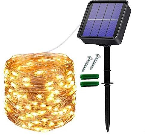Solar Fairy Lights Outdoor,14M 120 LED Garden Lights Solar Powered Waterproof Silver Wire String Lights for Gazebo,Garden,Home, Terrace, Weddings, Party,Christmas Decoration (Warm White, 1 Pack)