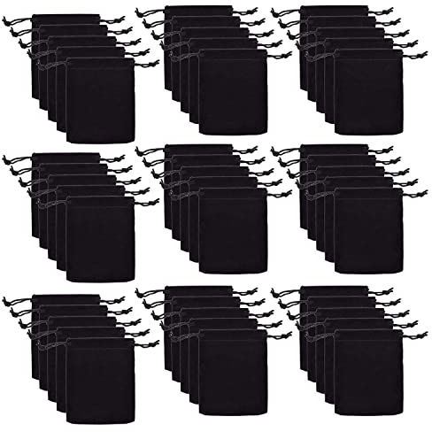 JIAKAI 50pcs Velvet Double Drawstring Cloth Bag.Jewelry Drawstring Pouches for Small Jewelry Bracelet/Headphones Bag/Beads/Spice/Gift Bags(Black)