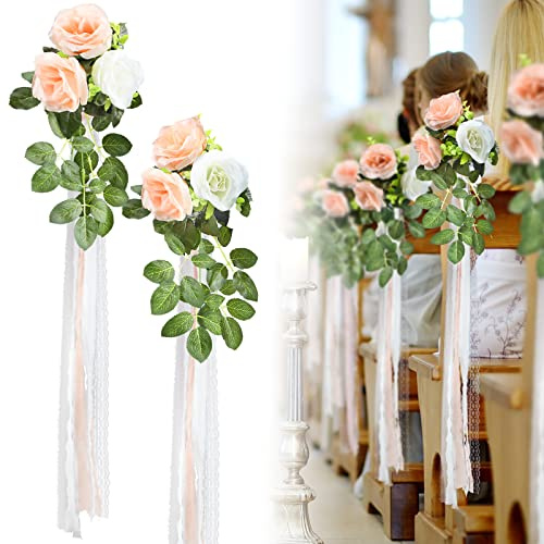 Giegxin 16 Pcs Pew Flowers for Wedding Ceremony Aisle Church Pew Decoration