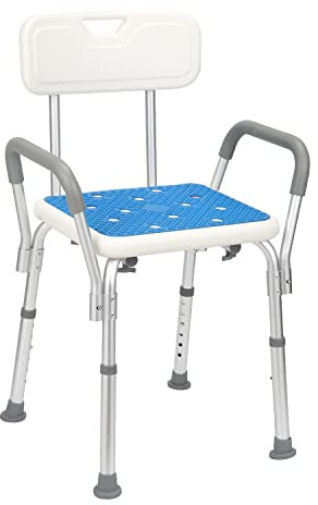 Gimisgu Duschstuhl Duschhocker für senioren mit Armlehne und Rückenlehne Duschhocker Höhenverstellbar Badehocker 136KG belastbar Duschhilfe komfortabel Badesitz Badehilfe