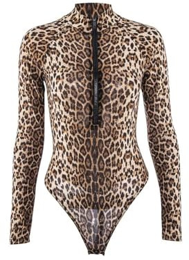 TTPSRY Body Mujer Manga Larga Sexy Bodies Vestir Cuello Alto Cuerpo Mujeres Tops otoño Invierno Delgado Bodycon Fiesta Leopardo Cremallera Ajustada Lencería Mono Leotardo Bodysuit Jumpsuit (L)