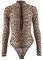 TTPSRY Body Damen Rollkragen Bodysuit Langarm Weich Stretchy Tops Leopard Print Slim Fit Sexy V-Ausschnitt Reißverschluss vorne Leotard Jumpsuit Perfekte Kleidung für Casual Partywear (L)