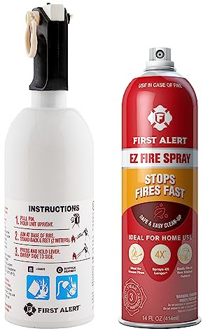 First Alert KITCHEN5 Fire Extinguisher & EZ Fire Spray, Extinguishing Aerosol Spray, Combo Pack