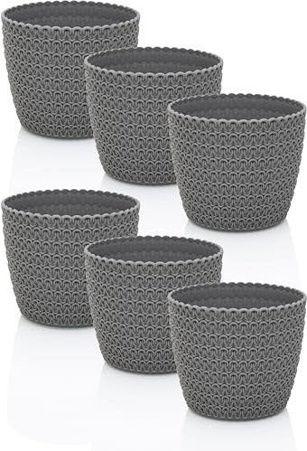 idea-station RIBA Blumentopf Set 6 x 11 cm - grau - bruchsichere Blumentöpfe aus Plastik für verschiedenste Pflanzen, Blumen - Matte Übertöpfe für innen und außen
