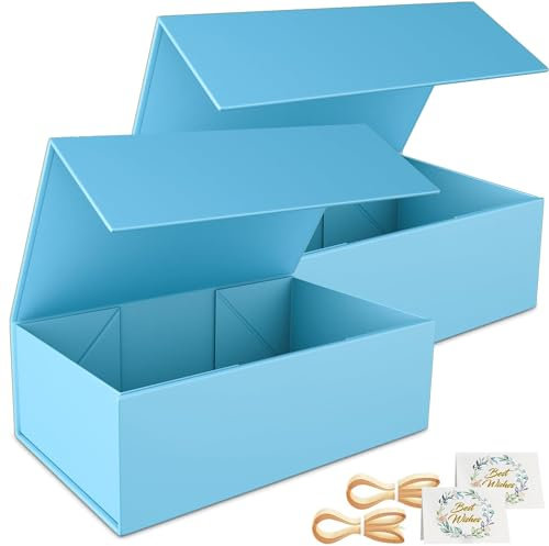 2 Pack Geschenkbox, 24x15x7.6cm Geschenkboxen für Presents with Lids Magnetic Closure Rectangle Collapsible for Groomsman Proposal Box, Christmas, Halloween, Birthday Gift Packging (Blau)