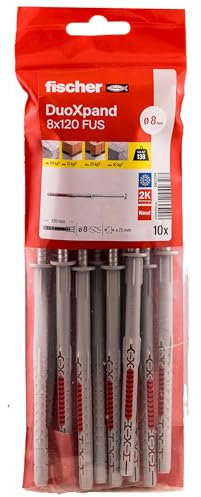 fischer DuoXpand Lot de 10 chevilles universelles de qualité supérieure avec vis à tête hexagonale et rondelle en U moulée (10 pièces), chevilles pour un maintien solide, idéales pour les matériaux de