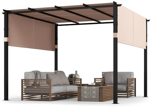 COSTWAY Pergola mit 2 verstellbaren Dächern, 3,05x3,05m Pavillon wasserdicht stabil Winterfest, Gartenpavillon mit robusten Metallsäulen für Terrasse, Garten, Deck (Beige)