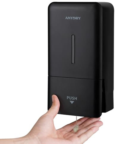 anydry Wandmontierter Manueller Druck-Seifenspender, 800 ml Fassungsvermögen mit Sichtfenster, einfacher Seifenwechsel, ideal für Haushalte und Gewerbe 1006 Schwarz
