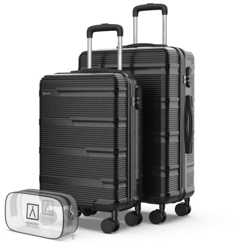 NUMADA - Juego de Maletas de Viaje 2 pzs + Regalo Neceser Upfly T10 ABS. Cabina 55x40x20 y Mediana 66x44x26. Set Maletas de Viaje Seguras y Resistentes | Negra