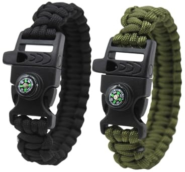 KGDUYC Bracelet de Survie en Corde de Parachute Tressée - Multifonction Avec Sifflet et Boussole Pour Activités de Plein Air