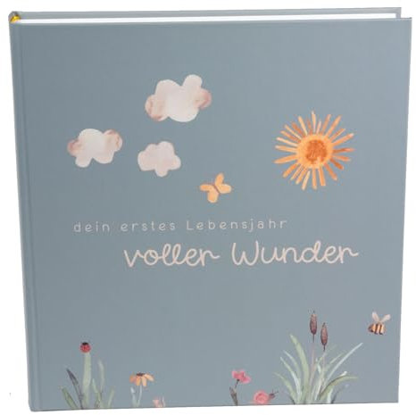 goldbuch 50 512 Babytagebuch Voller Wunder Wiese Salbeigrün, Erinnerungsalbum mit 100 illustrierten Seiten, Einband mit Goldprägung und einer Wiese als Motiv, Babyalbum ca. 24,5 x 22,5 x 3,5 cm