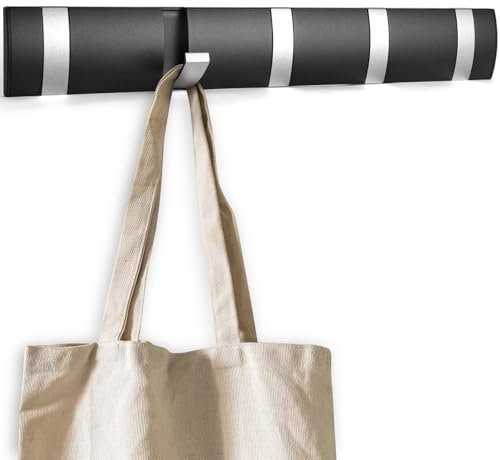 flintronic 5 Garderobenhaken, Moderne Platzsparende Garderobenleiste Umklappbaren, Wandgarderobe, Wandhaken Selbstklebend & Schrauben, Hakenleiste Kleiderhaken für Jacken Schals Handtaschen