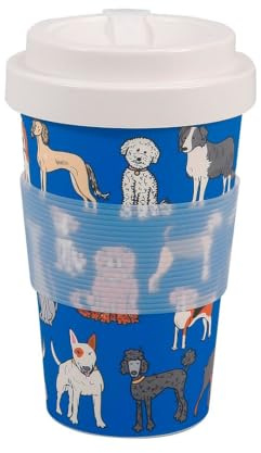 Eco Chic Recycled Travel Coffee Cup 400ml Microwave Dishwasher Safe Plastic Travel Mug (Dogs Blue)