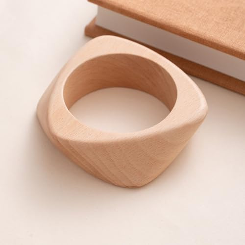 SANSWUNIU 1 Pcs Pulsera Ancha y Gruesa，Naturales Pulsera de Madera，étnica Brazalete，Sencilla con Elementos de Madera，para Hombres y Mujeres，Regalos Originales(Color:Color de Madera)