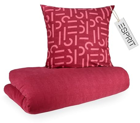 Esprit Flanell Bettwäsche 135x200 Baumwolle Rot - Luxus Bettwäsche-Set 2teilig Öko - kuschelig warm & flauschig - 135 x 200-1 Bettwäschebezug und 1 Kopfkissenbezug 80x80cm - Herbst & Winter