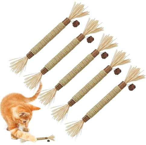 Genérico Palos De Silvervine para Gatos | 5 Piezas De Juguetes Naturales Masticables con Hierba Gatera,Bastones Dentales Silvervine Naturales,Enriquecimiento Y Aburrimiento
