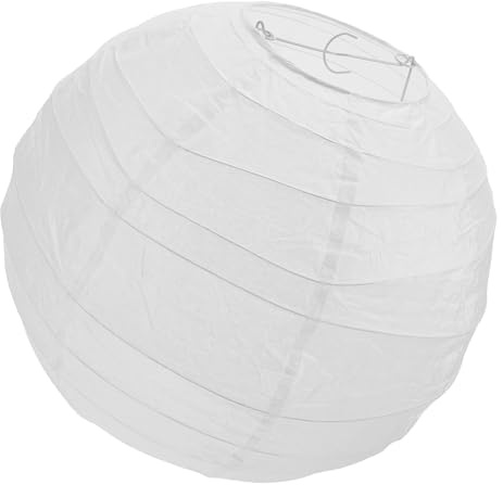 FIXOSHEE White 35Cm Round Hanging Lantern Lampshade with Metal Frame, Paper Pendant Lamp Shade for Wedding, Outdoor Party, Festival and Lunar New Year Decorations