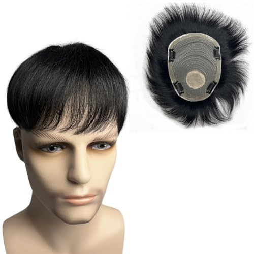 Für Männer Natürliches menschliches Haar-Toupet mit 4 Clips auf kurzen Haaren Herrenperücke männliche Stücke for Männer Glatze 100 % Ersatzsystem Prothese Perückenkopf(16x18cm)