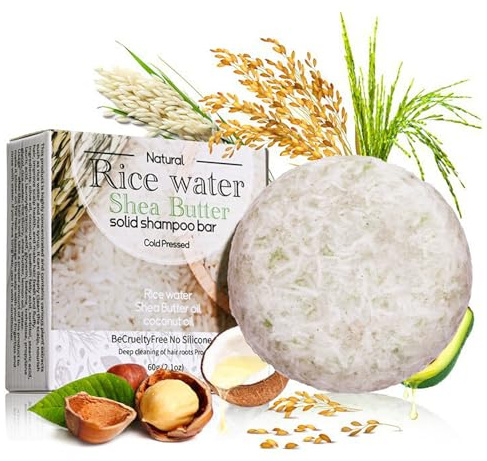 Riso e burro di karitè, sapone naturale con olio di cocco, saponi per la crescita dei capelli e contro la caduta dei capelli, Rice Soap Bar per capelli volumi/più forti, cura dei capelli secchi e