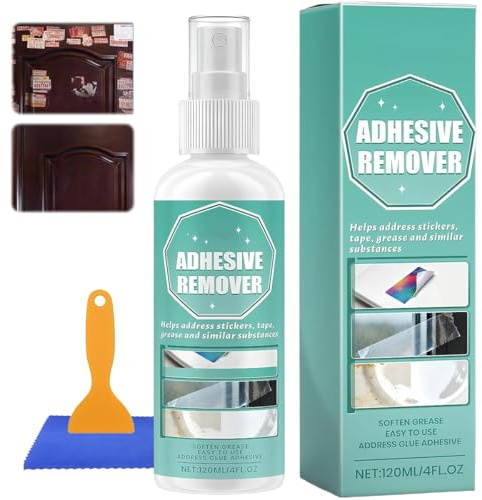 Haiyore Klebereste Entferner Spray (120ml) – Klebstoffentferner & Etikettenlöser mit Schaber & Tuch für Glas, Kunststoff & Auto | Klebstoffentferner Set gegen Etiketten, Aufkleber & Kleberückstände