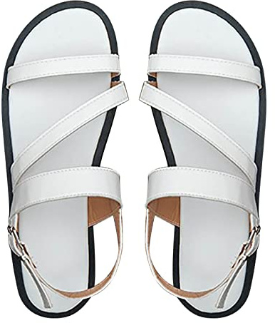 Uwdiohq Sandalias Finas Para Mujer Con Punta Abierta De Cabeza Gruesa Verano Hawaiana Sandalia (White, 38) Diabeticos Pie Estrecho Cangrejeras Piel Zapatillas Rehabilitación Womens Walking