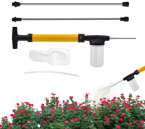Dépoussiéreur de jardin – Distributeur de poudre pour | Bidon léger avec baguette longue portée, presse manuelle, appareil d'épandage uniforme pour pelouse, serre, intérieur et extérieur