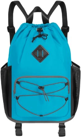 WANDF Drawstring Gym Bag Swim Bag with Removable Wet Pocket, Sandproof Beach Backpack with Compression Strap for Mat for Pool, Travel, Workout Gear (Teal)