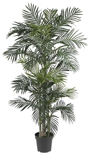 Nearly Natural 6.5ft Artificial Golden Cane Palm Tree, Lifelike Silk Indoor Palm With Three Textured Trunks Flexible Fronds Nursery Planter, Low Maintenance