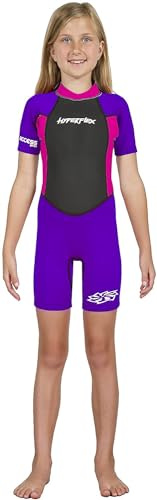 Hyperflex Access Unisex Child's 2mm Back Zip Shorty Wetsuit - Warm, Kid's Springsuit - 4-Way Stretch Neoprene - Adjustable Collar and Flat Lock Construction - 50+ UV Shield. Ages 2 Thru 16