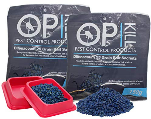 Opkill Professional Rat & Mouse Killer Poison Grain Twin Pack 300g Strongest Bait Available Fast acting Safe for Professional and Domestic use (2x 150g)
