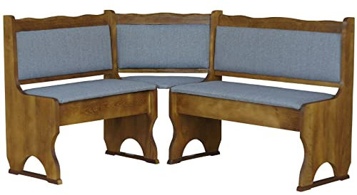 k koma Imbottitura Panca angolare in legno di pino, colore rovere con imbottitura in legno massello – grigio chiaro (180 x 200)
