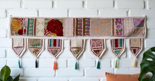 Bandanwar - Mantovana decorativa indiana tradizionale in cotone toran, ricamata a mano, stile Thoranam, per porta e soggiorno, da appendere alla finestra, stile etnico bohémien, vintage, colore: