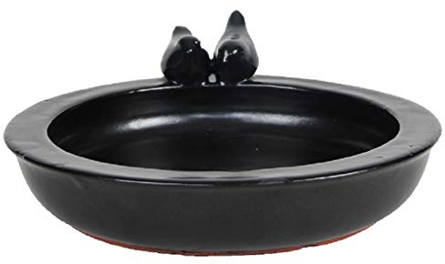 Esschert Design Round Bird Bath with Birds, Ceramic, Gray