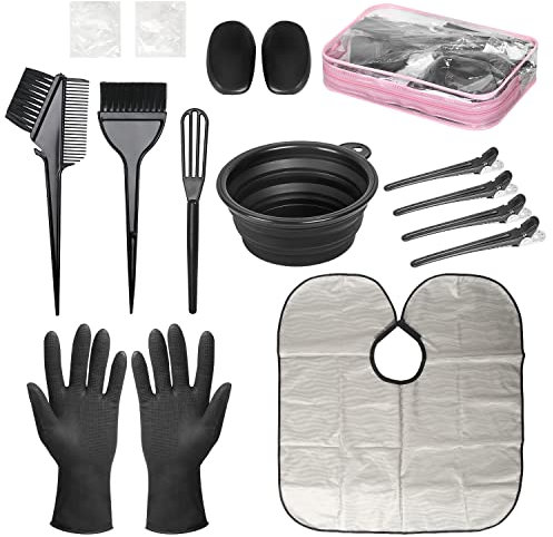 ROOHUA Kit per la colorazione dei capelli, 16 pezzi, ciotola per la colorazione dei capelli, agitatore per capelli, pennello per tintura, copriorecchie, forcina, mantello per colorare i capelli
