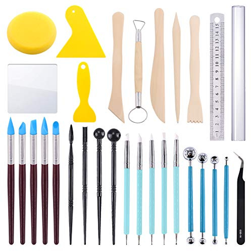 Swpeet, set di 30 strumenti in silicone per scolpire l'argilla, utensili per modellamento e goffratura e pennini per ceramica, strumenti per goffratura in ceramica per modellamento in argilla