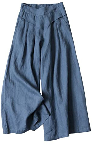 Pantalon Large Femme Fluide Baggy Cargo Droit Taille Haute Elégant Chic Habillé Bleu Marine Étiquette XXL 40