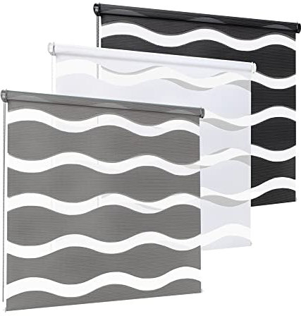 Rikmani Doppelrollo Fensterrollo Welle Klemmfixierung Duo-Rollo Zebrarollo Seitenzugrollo ohne Bohren, Sichtschutz Rollo für Fenster und Türen lichtdurchlässig und verdunkelnd 85x150 cm, schwarz