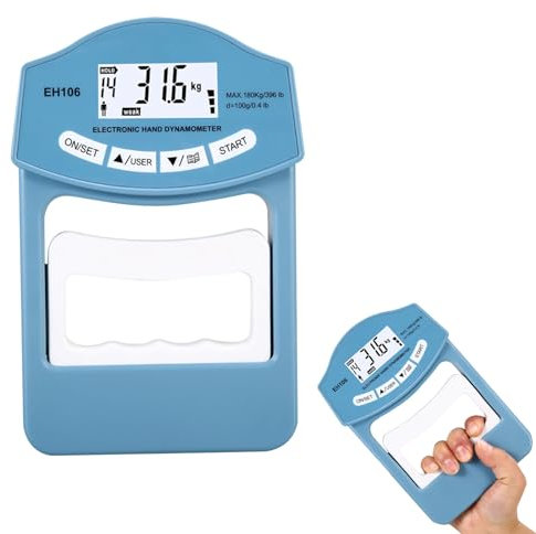 Medidor digital de mano (396 lb/180 kg, dinamómetro digital de mano, medidor de fuerza de agarre electrónico, medición de fuerza de agarre, con pantalla LED, azul)